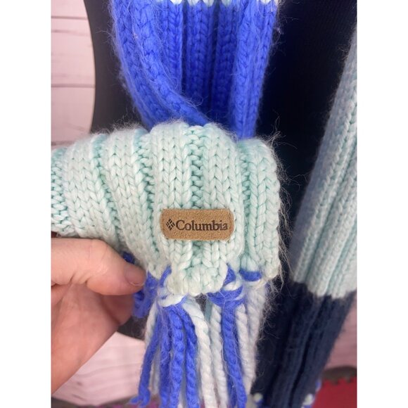 Columbia Blue Color Block‎ Fringed OS Long Wrap Scarf - Picture 5 of 5